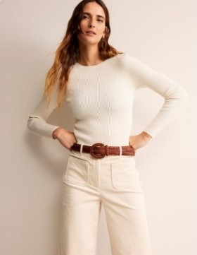 White Women's Boden Ribbed Cotton Sweater