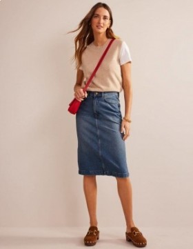 Blue Women's Boden Straight Denim Midi Skirts
