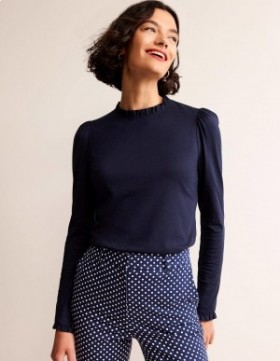 Navy Women's Boden Supersoft Frill Detail Tops