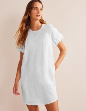 White Women's Boden Sleeve Detail Linen Mini Dress