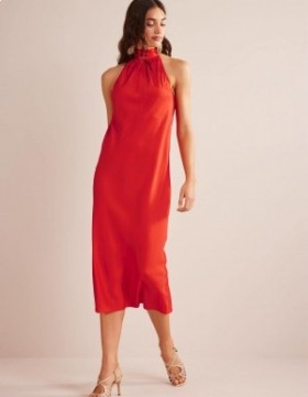 Pink Women's Boden Tie Back Slip Midi Dress