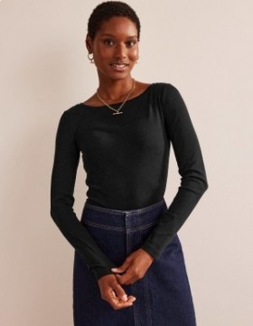 Black Women's Boden Essential Boat-Neck Jersey Tops