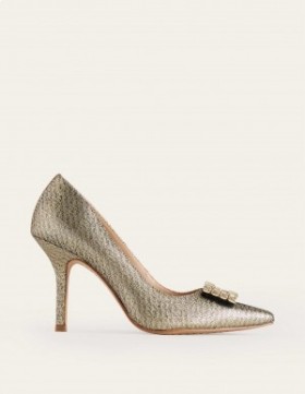 Gold Metal Women's Boden Jewelled Heeled Court Shoes