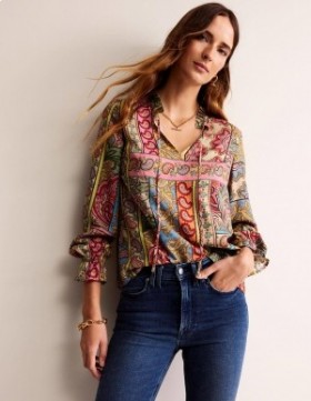 Multicolor Women's Boden Silk Viscose Romantic Blouse Tops