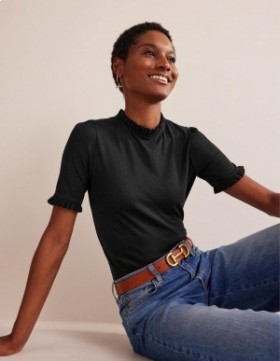 Black Women's Boden Supersoft Frill Detail T shirts