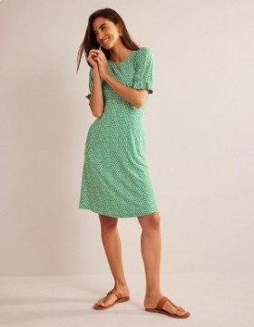 Green Women's Boden Puff Sleeve Jersey Mini Dress