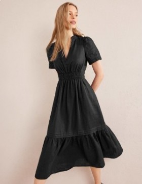 Black Women's Boden Pintuck Detail Midi Dress