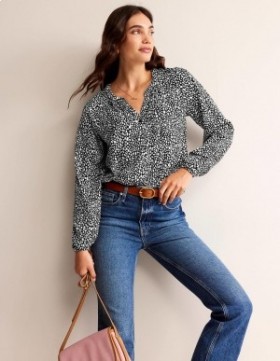 Black Women's Boden Printed Gather-Detail Shirts