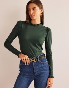 Green Women's Boden Supersoft Frill Detail Tops