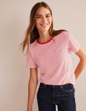 White / Red Women's Boden Cotton Crew Neck T shirts