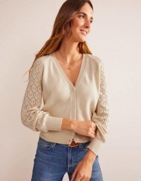 White Women's Boden Pointelle Sleeve Cardigan