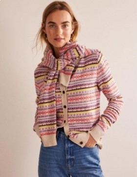 Pink Women's Boden Edie Fair Isle Cardigan