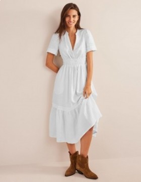 White Women's Boden Pintuck Detail Midi Dress