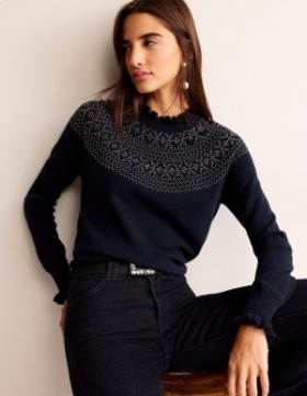 Navy Women's Boden Embellished Yoke Sweater