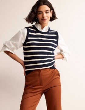 Navy White Women's Boden Fiona Tank Cardigan