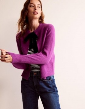 Fuchsia Women's Boden Fluffy Bow Cardigan