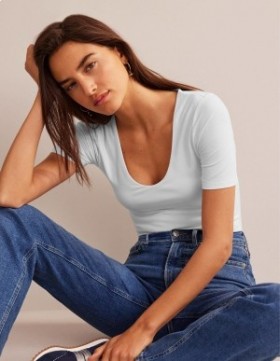 White Women's Boden Double Layer Short Sleeve Tops