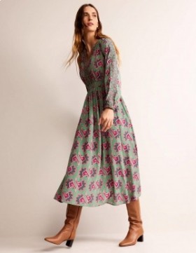 Green Women's Boden Border Print Raglan Midi Dress