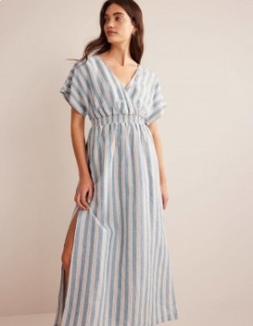 Blue Stripes Women's Boden Linen Kaftan Maxi Dress