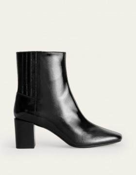 Black Women's Boden Block-Heel Leather Ankle Boots