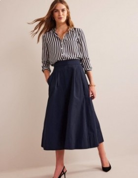 Navy Women's Boden Taffeta Pull-on Midi Skirts