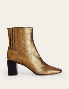 Gold Metal Women's Boden Block-Heel Leather Ankle Boots