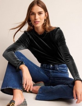 Black Women's Boden Velvet Frill-Trim Tops