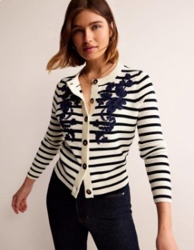 Navy / White Stripes Women's Boden Embroidered Cardigan