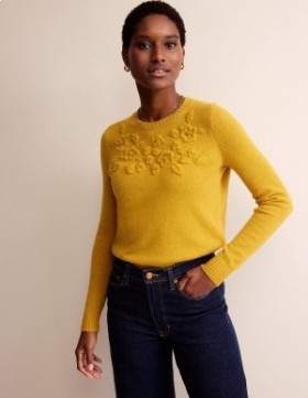 Yellow Women's Boden Embroidered Crew Neck Sweater