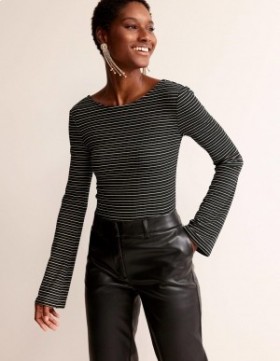 Black Stripes Women's Boden Fluted Sleeve Jersey Tops
