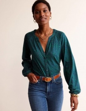 Green Women's Boden Printed Gather-Detail Shirts