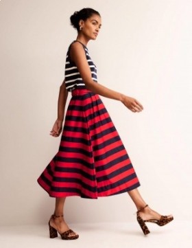 Red Navy Stripes Women's Boden Isabella Cotton Sateen Skirts