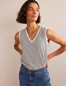 Navy / White Women's Boden Regular V-neck Slub Vest