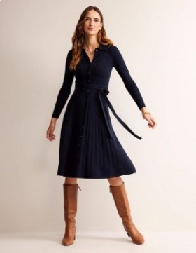 Navy Women's Boden Rachel Knitted Shirts Dress