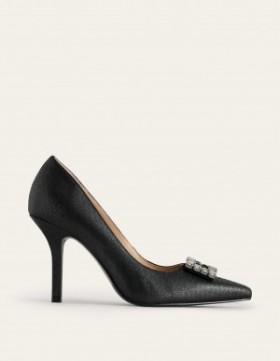 Black Metal Women's Boden Jewelled Heeled Court Shoes
