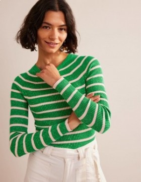 Green / Pink Women's Boden Effie Sparkle Stripe Sweater