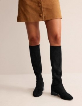 Black Women's Boden Cara Flat Stretch Knee-high Boots
