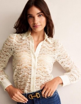 White Women's Boden Romantic Lace Shirts