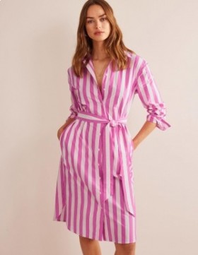 Pink White Women's Boden Relaxed Cotton Shirts Dress