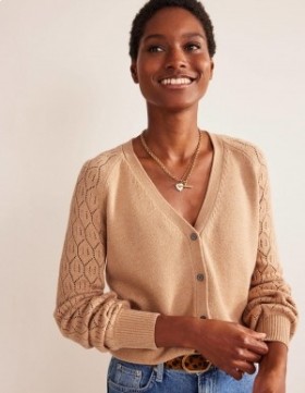 Brown Women's Boden Pointelle Sleeve Cardigan