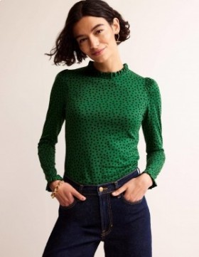 Green Women's Boden Supersoft Frill Detail Tops
