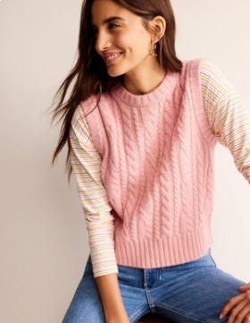 Pink Women's Boden Cable Crew Neck Cardigan