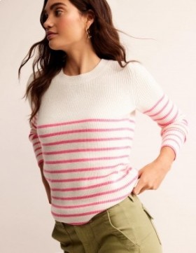 White / Pink Women's Boden Francesca Stripe Sweater