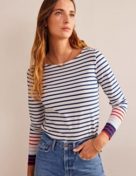 Blue Red Women's Boden Ella Long Sleeve Breton Tops