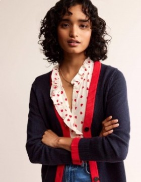 Navy Women's Boden Alma Contrast Trim Cardigan