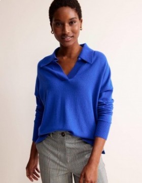 Deep Blue Women's Boden Collared Cashmere Henley Cardigan