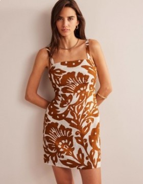Brown Women's Boden Strappy Linen Mini Dress