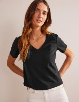 Black Women's Boden Regular V-neck Slub T shirts