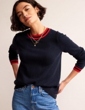 Navy / Stripes Women's Boden Cecily Button Back Sweater
