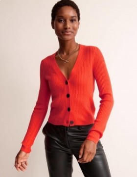 Red Women's Boden Ribbed Merino V Cardigan